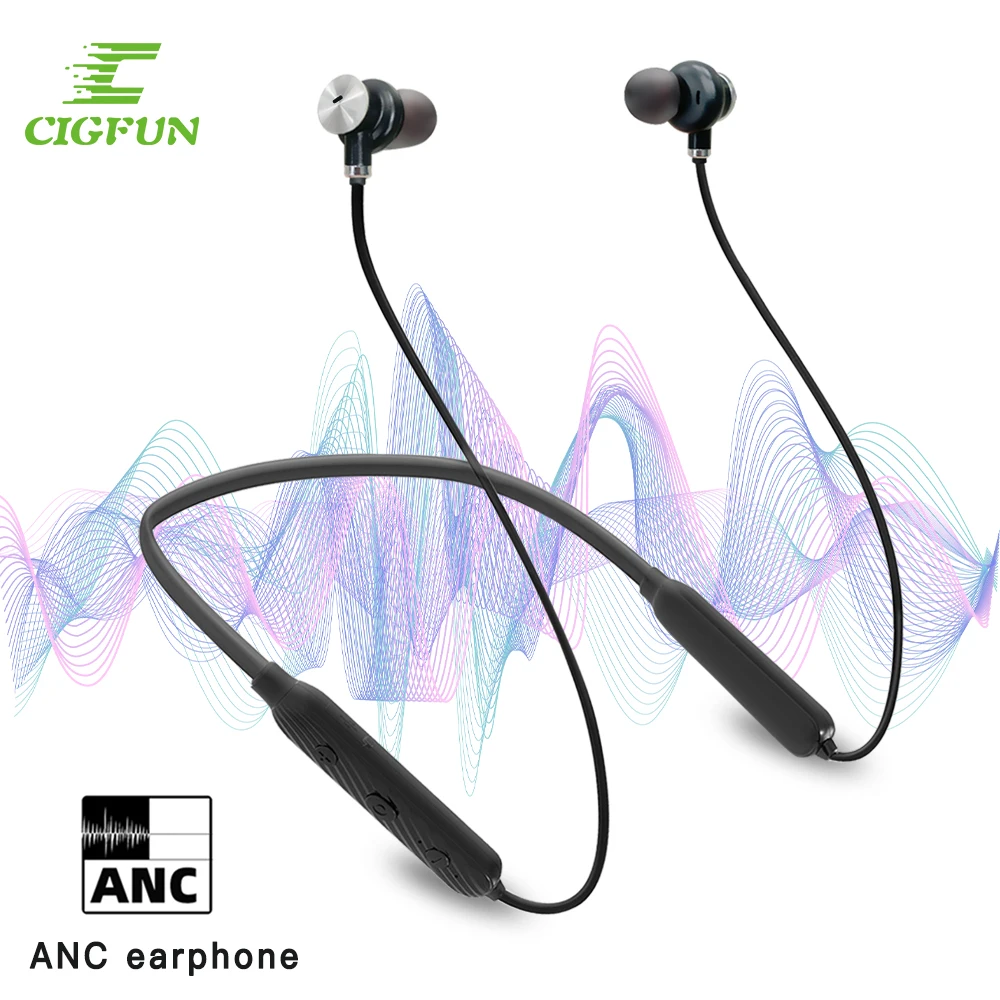 Cigfun ANC Bluetooth Earphone Neckband Active Noise Canceling Wireless Stereo Earbuds Sports Waterproof Headset for Smart Phone