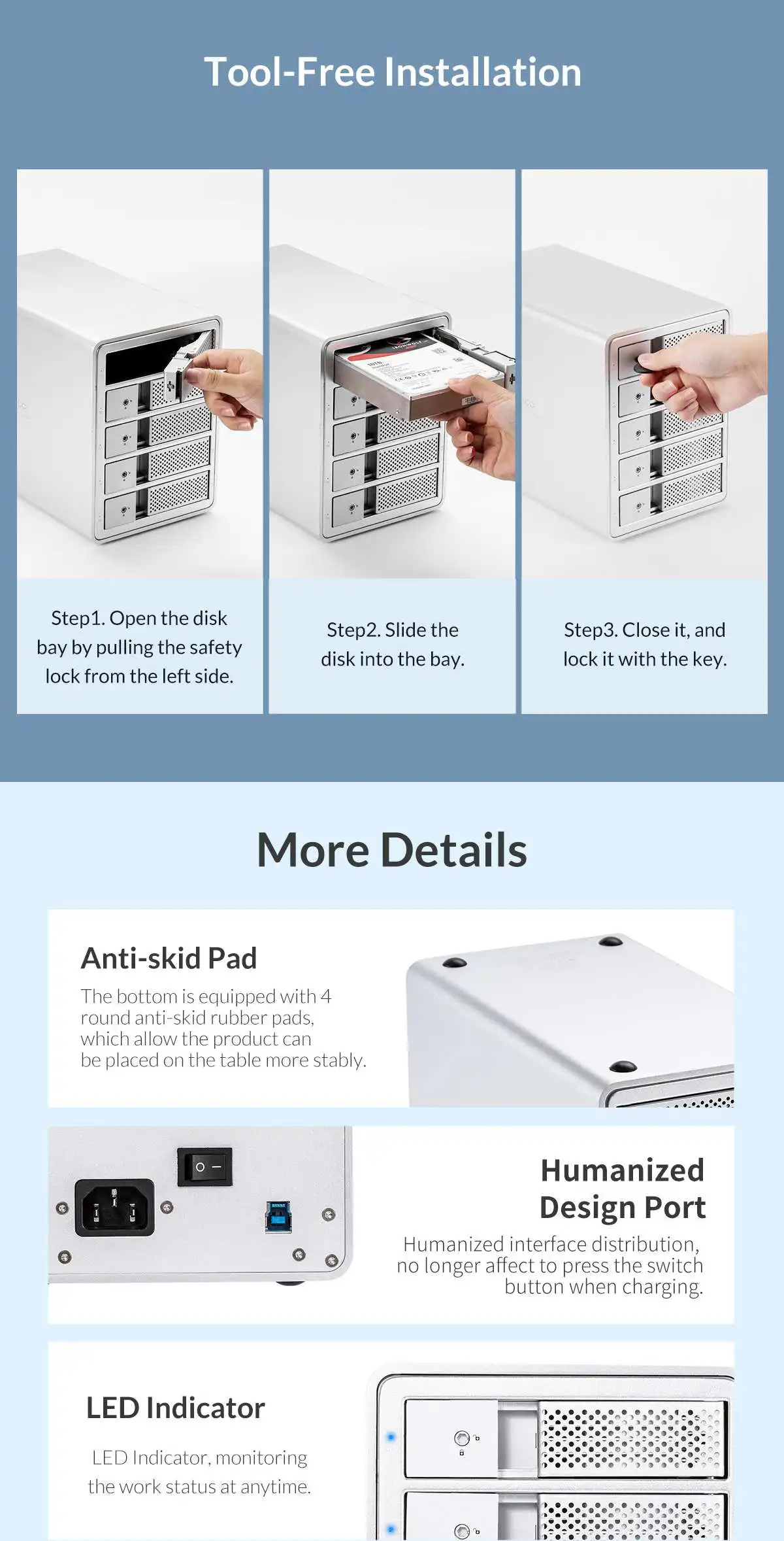 ORICO HDD чехол 3,5 дюйма 5 отсек HDD док-станция USB3.0 для SATA с RAID алюминиевый HDD корпус внутренний адаптер питания