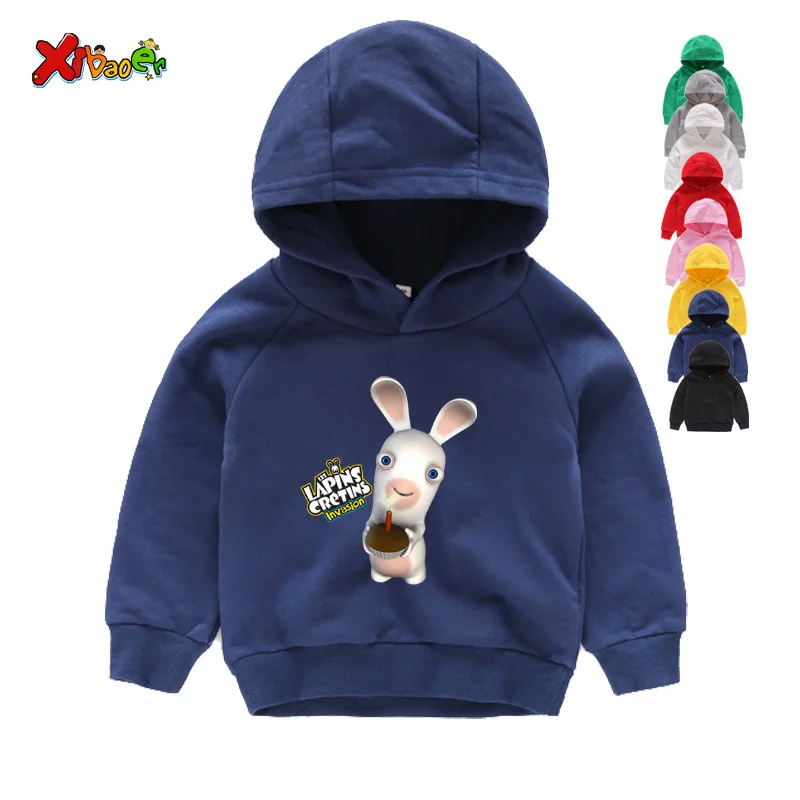 Коллекция года, детские толстовки с капюшоном с принтом «Crazy Rabbit» забавные толстовки с капюшоном для мальчиков и девочек красные зимние толстовки с длинными рукавами для детей возрастом от 5 до 9 лет