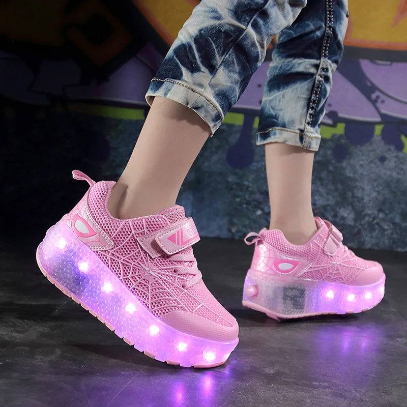 Roller Skates Shoes Boys Girls Kids Children 2021 Gift Fashion Sports Casual Outdoor 2 Wheels Sneakers Flashing Light Led Boots