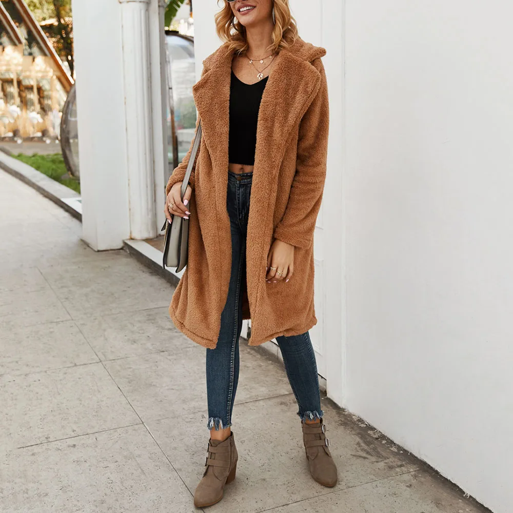 Fleece Faux Fur Jacket Coat Winter Women Overcoat Warm Fluffy Plush Plus Size Teddy Coats Elegant Streetwear Outwear