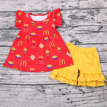 

children boutique clothes kids clothing set girl summer outfit baby clothes flutter sleeve tops and solid yellow shorts outfit