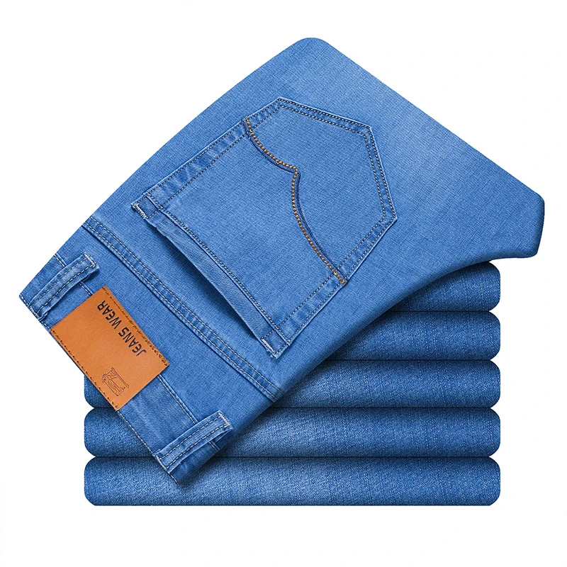 VROKINO брендовые летние новые в мужские деловые повседневные узкие джинсы модные Стрейчевые тонкие дышащие джинсы Большие размеры 28-40 - Цвет: Light blue 1115