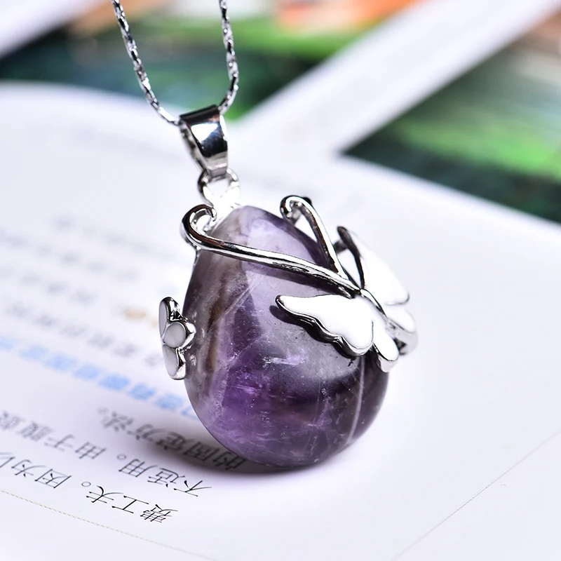 Amethyst 1 шт. натуральный кристалл минеральный орнамент бабочка капля кулон аура точка пара подвески, ожерелья DIY подарок ювелирные изделия - Цвет: Amethyst