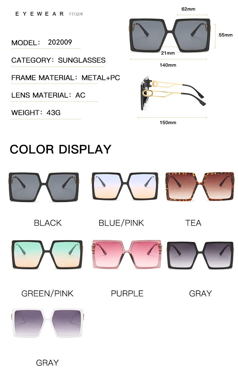 Fashion Sunglass Designer Luxury Brand Square Sunglasses Women Vintage Oversized 2021 trend Female Sun Glasses Shades For Women (2)