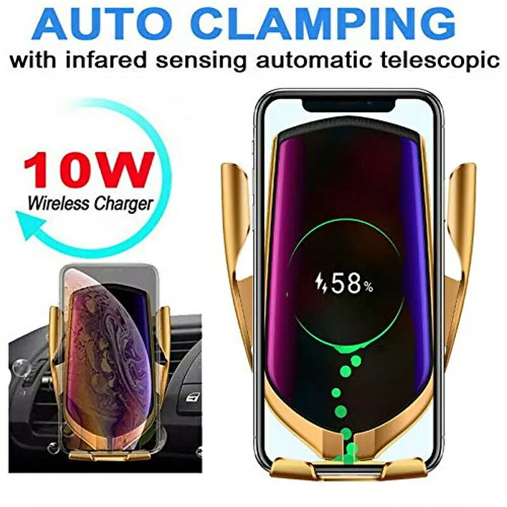

Wireless Car Charger IR Intelligent Automatic Clamping Car Charger Wireles Mount Compatible Car Induction Mobile Phone Holder