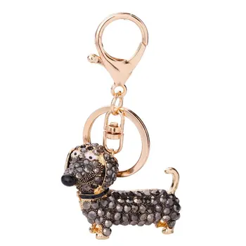 

Small Lovely Cute Rhinestone Dachshund Dog Design Keychain Bag Car Key Ring Charm Pendant Best Gifts for Purse