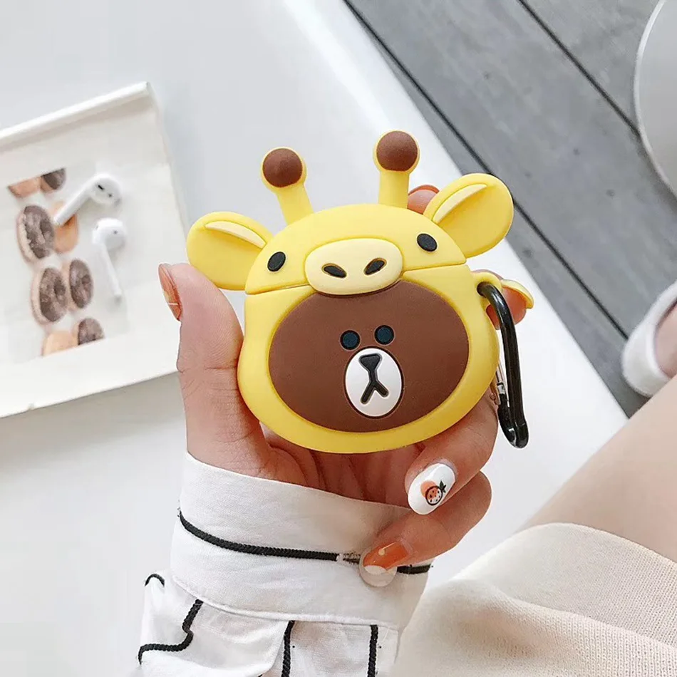

Earphone Case For Airpods Case Silicone Cute Cartoon Bear Brown Headphone Case for Apple Air pods Cover For Earpods Accessories