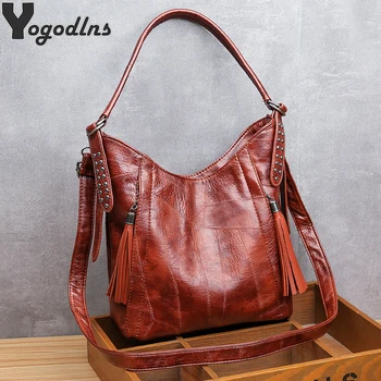 

Big Women Bucket Bag Female Shoulder Bags Large Capacity Vintage Soft Patchwork PU Leather Lady Crossbody Handbag for Women Tote