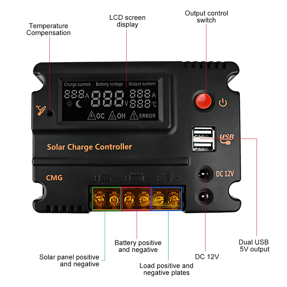 SUNYIMA PWM DC12V/24V 10A 20A Solar controller High Precision LCD Screen LCD Regulator Controller