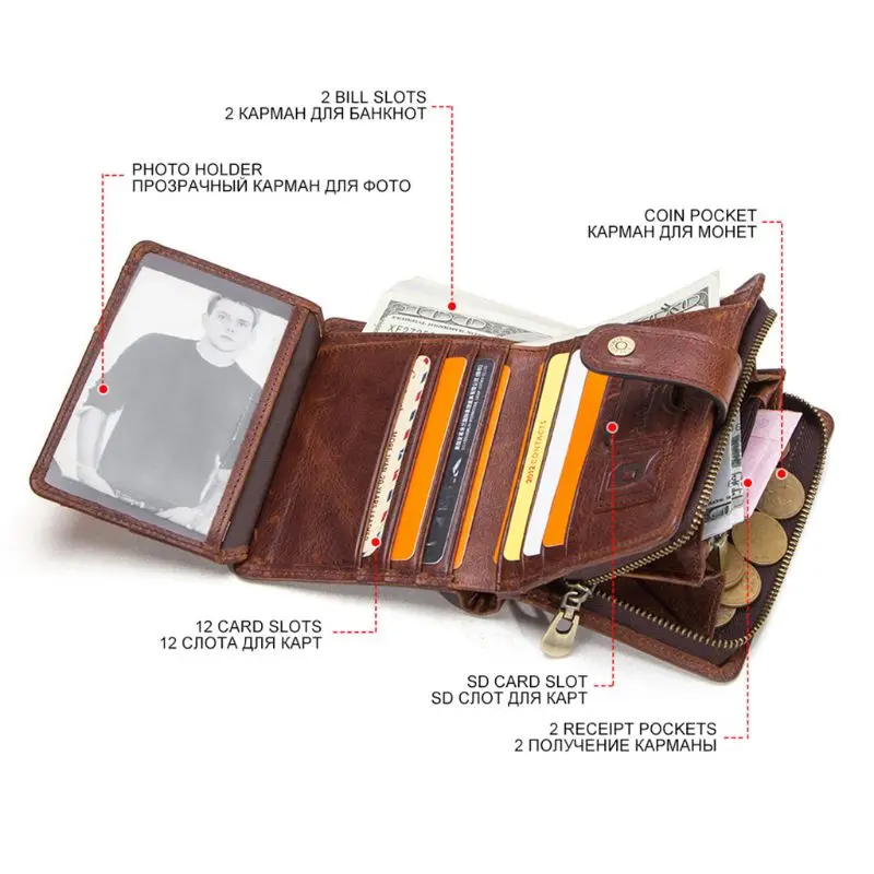 Отличное качество мужской RFID блокирующий кошелек из натуральной кожи ID держатель для карт винтажный двойной кошелек