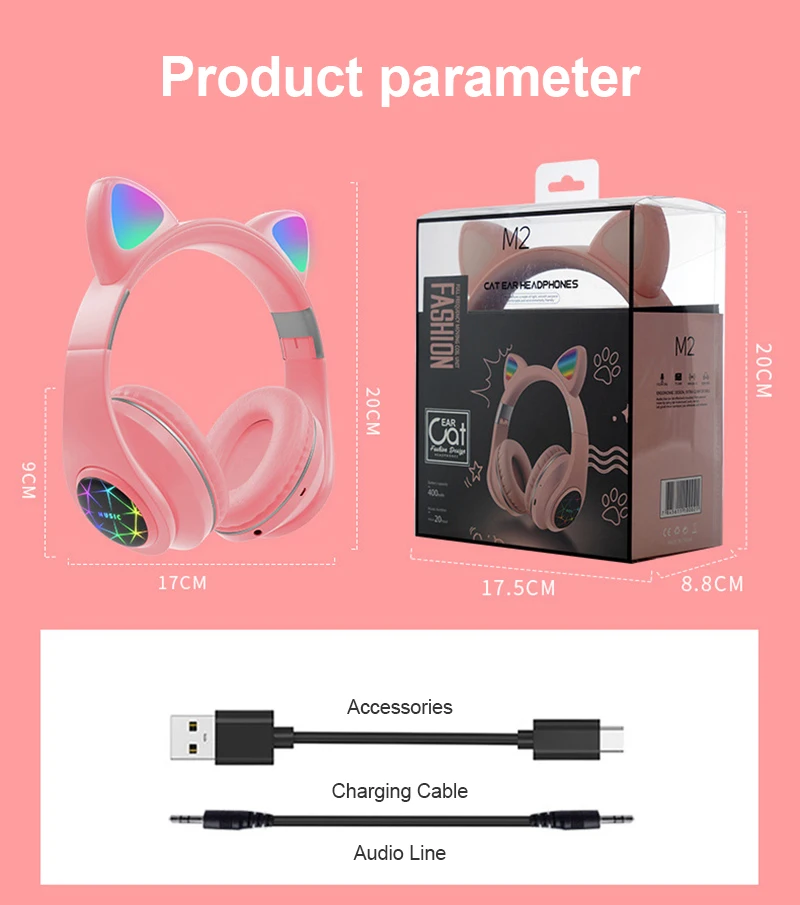 NEW M2 Cat Ear Headset With LED Flash Light Bluetooth 5 0 Young Bluetooth Headset With Mic Hands free Child Childrens Gifts