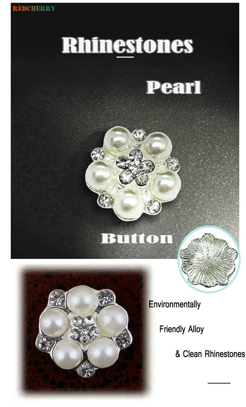 10 Teile/los 15mm Blume Strass Perle Legierung Silber Tasten für Haar Bogen DIY Zubehör Hochzeit Dekoration Einladung Tasten – Detail 7