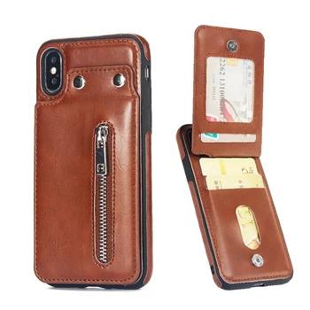 

For iPhone 6 6s 7 8 Plus X XR XS Case Zipper Flip Card Wallet Cover Phone Case For iPhone XS Max 6 6s Plus Vintage Leather Case