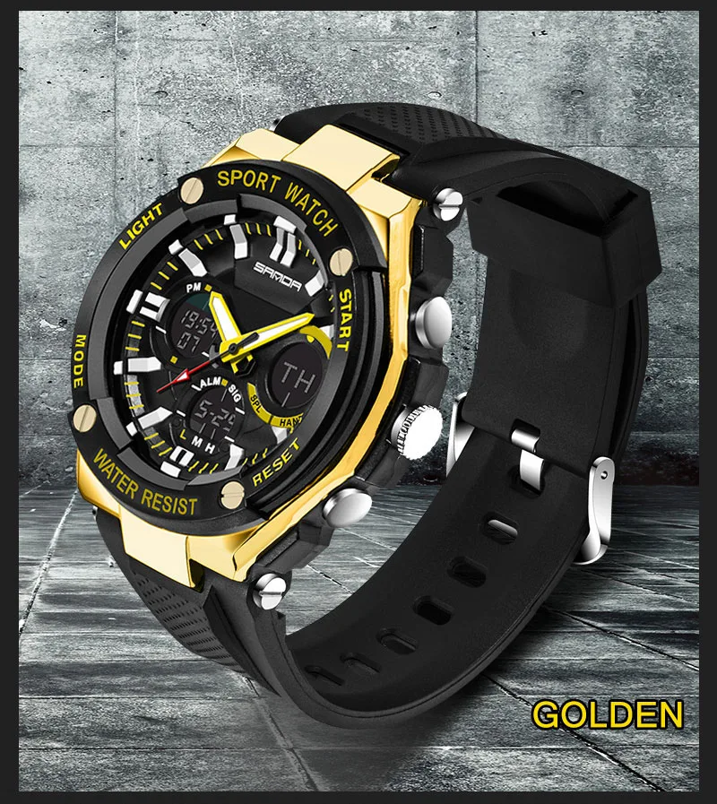 SANDA модный спортивный бренд Heren Horloges, роскошный Военный Спортивный светодиодный кварцевые часы Mannelijke, мужские часы
