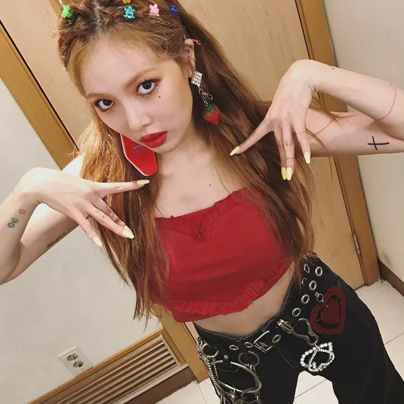 Harajuku Винтаж ins Горячая каваи Милая Красная сердечная форма Ким Хюн в том же стиле Короткие топики женские YQ-1082