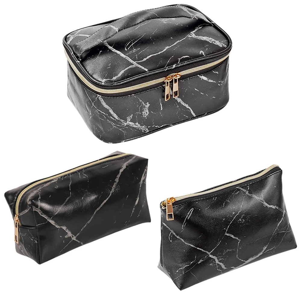 3Pcs/Set PU Leather Professional Makeup Organizer Portable Travel Cosmetic Bag Waterproof Toiletry Beauty Storage Case