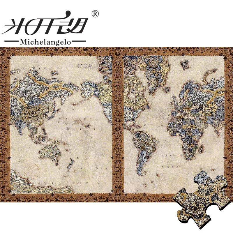 

Oversized 1000 pieces of wooden high-definition puzzles, hand-painted world collage decoration version