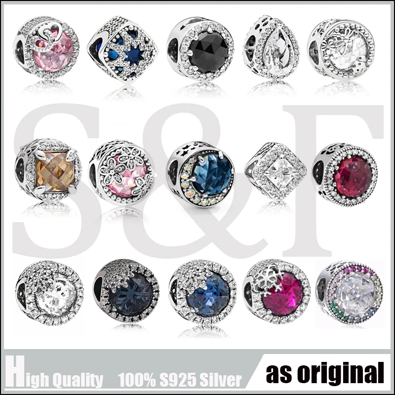 

100% Real 925 Sterling Silver Beads Radiant Hearts Charm Fit Original Women Charm Bracelet Authentic Jewelry Gift