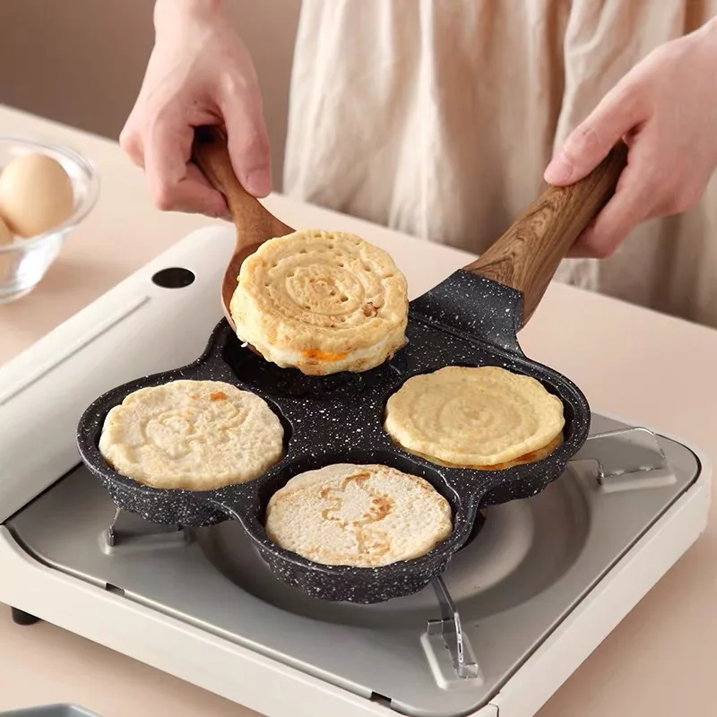 4 Hole Fried Egg Pan, Non Stick Egg Burger Pan, Breakfast Pancake Make