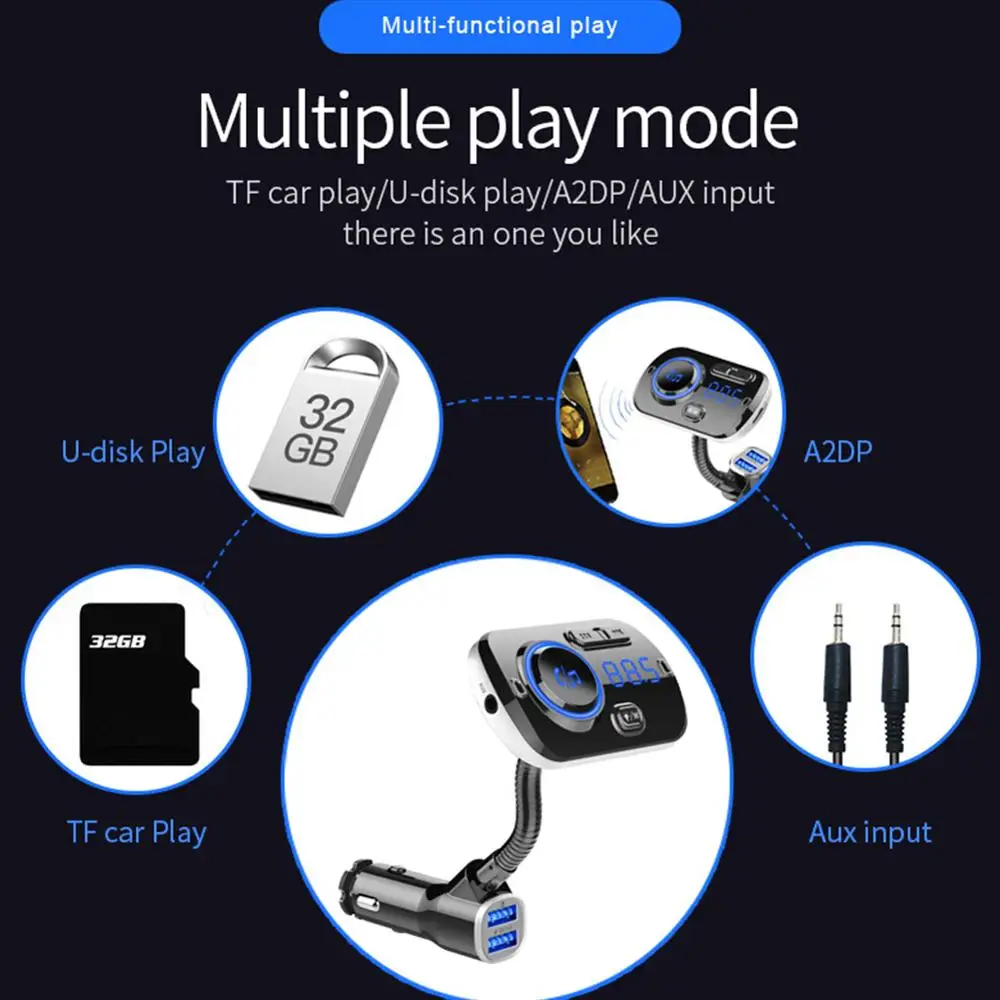 CDEN FM передатчик автомобильный mp3 музыкальный плеер aux аудио выход Bluetooth 5,0 приемник один для двух автомобильное зарядное устройство QC3.0 Быстрая зарядка