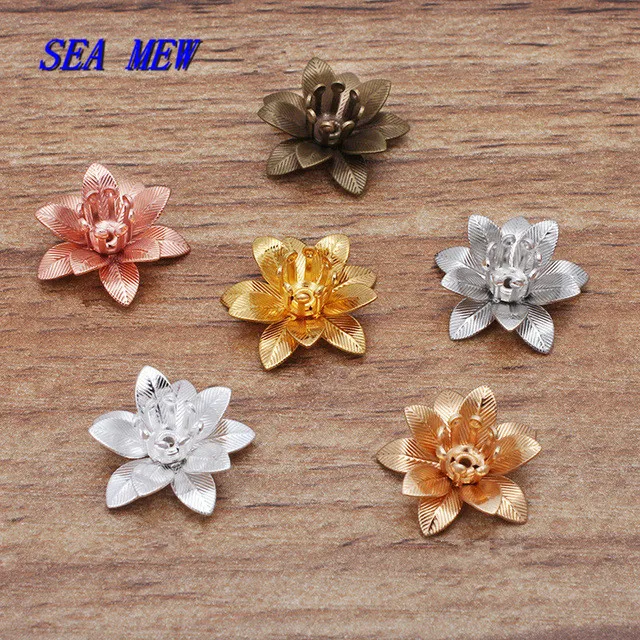 

50 PCS 6*15mm Metal Brass Flowers Base Settings Filigree Flowers Bead Caps Connectors For Jewelry Making
