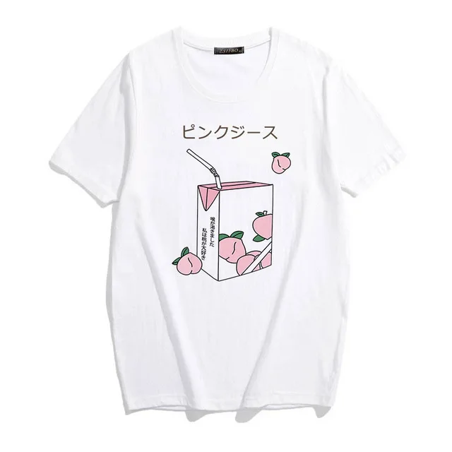 Японская Эстетическая футболка с рисунком персикового сока для женщин Harajuku милые Kawaii Белые Повседневные футболки летняя женская одежда