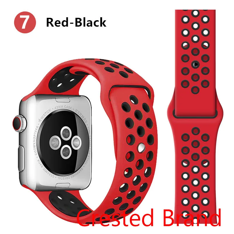 red black 7 Силиконовый ремешок для Apple watch band 44 мм/40 мм iWatch band 42 мм/38 мм дышащий спортивный ремешок для часов Браслет Apple watch 5 4 3 2 1 - Цвет ремешка: red black 7