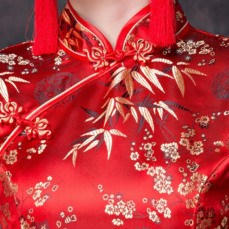 Qipao Большой размер Одежда для выступлений красное Восточное свадебное платье невесты классическое китайское женское платье ручной работы на пуговицах сексуальное платье Ципао с разрезом