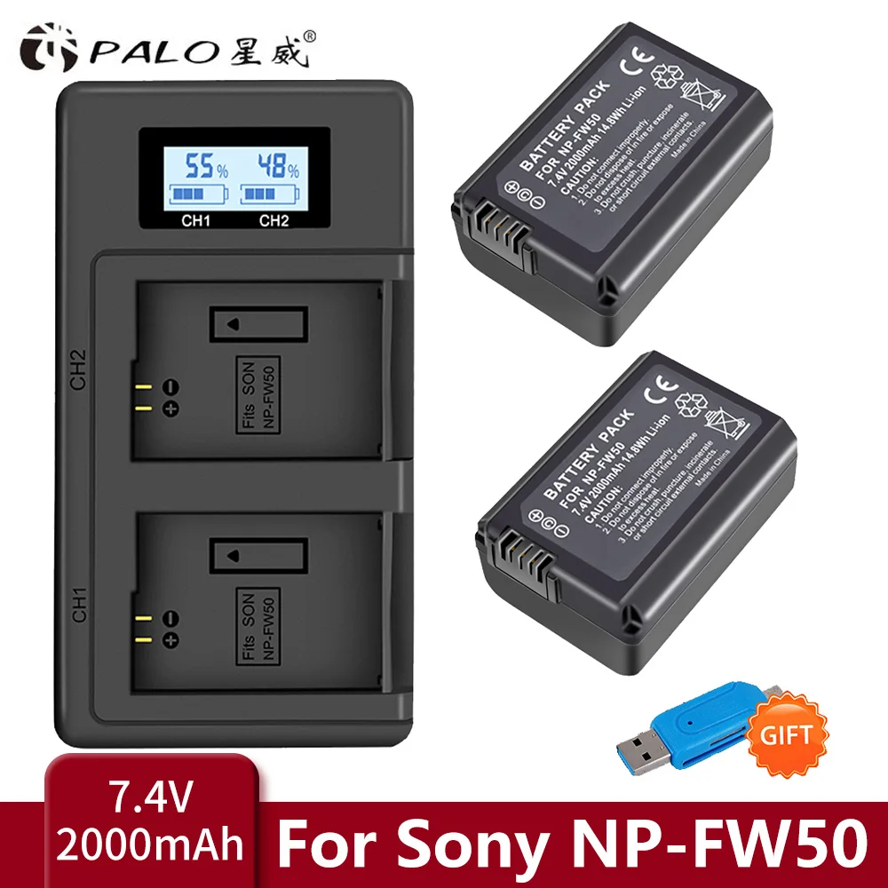 Аккумулятор и зарядное устройство NP FW50 2000 мАч NP-FW50 батарея для камеры Sony A6000 NEX-7 NEX