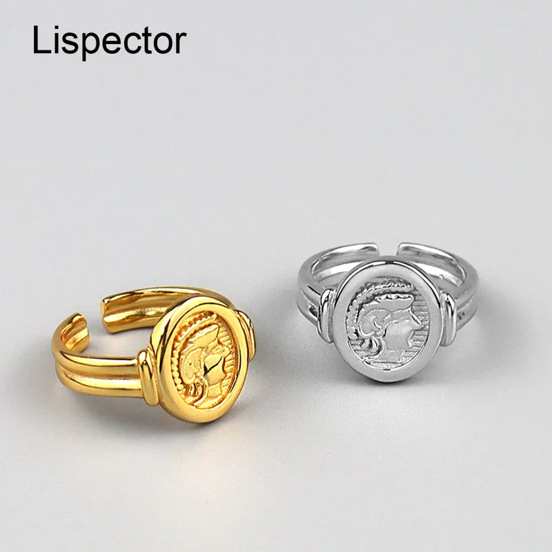 

Lispector 925 Sterling Silver Retro Helmet Head Portrait Rings for Men Open Ancient Roman Soldier Ring Vintage Jewelry