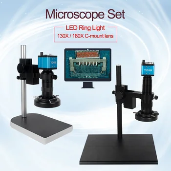 

Digital microscope Sets 130x 180x C Mount Lens + VGA 2MP Industrial Microscope Camera for soldering smartphone repair LargeStand