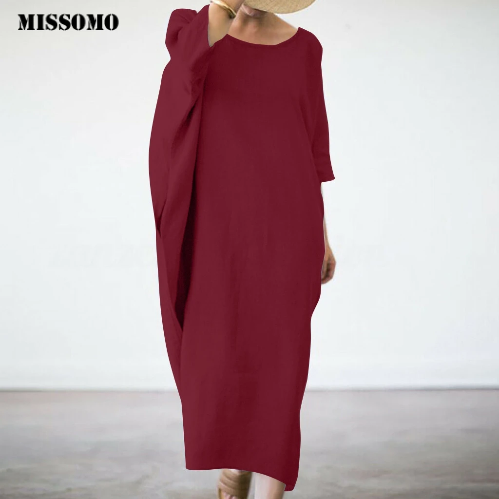 

MISSOMO Long maxi dress Women dresses National Style Loose Plus Size S-5XL Mid Sleeve Round Neck Bohemian Dress vestidos Vintage