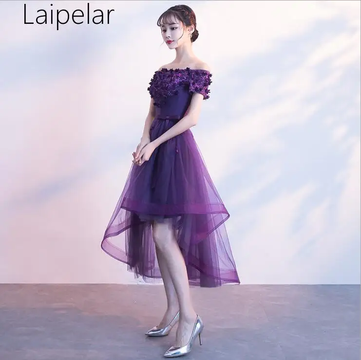 Vestidos De Gala фиолетовые короткие платья с высокой талией сексуальные платья с вырезом лодочкой и цветком из тюля вечерние платья для выпускного