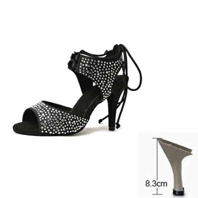 black heel 8.3cm Профессиональная женская обувь для латинских танцев, женские кроссовки для девочек, танцевальная обувь для женщин, танцевальная обувь для джаза, бальных танцев, сальсы - Цвет: black heel 8.3cm
