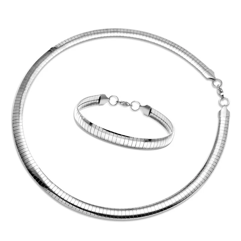 4-8mm Stainless Steel Choker Collar Women Jewelry Torques Snake Chain Necklace Bracelet Set Gifts USENSET velvet choker necklaces snake necklace metal choker necklace women jewelry
