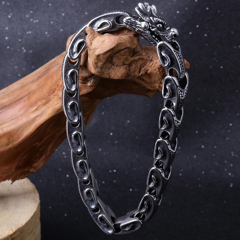 Heavy Study Viking Wolf Lion Head Bike Motorcycle Chain Bracelet for Men 8.6" 