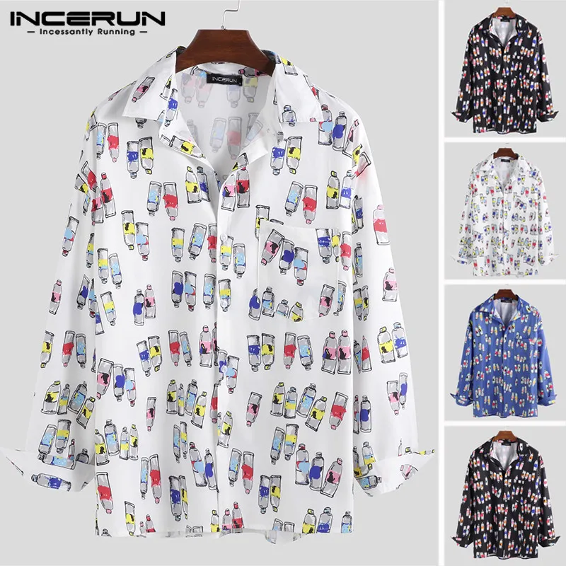 

Fashion Print Men Shirt Chic Korean Style Long Sleeve Baggy Lovely Street Style Button Up Casual Shirts Men Camisa 2019 INCERUN