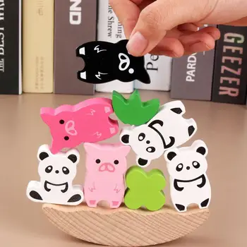 

1Set Kids Stacking Blocks Toy Wooden Panda Pig Animal Moon Blocks Stacking Balance Game Development Kids Educational Toy
