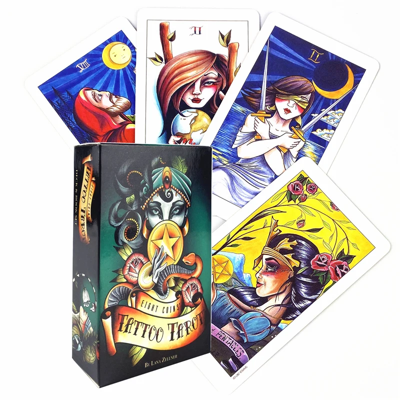 цена Eight Coins Tattoo Tarot Card Deck Oracle Cards Tarot Deck Board Games Family Gift Party Playing Card Game English Version
