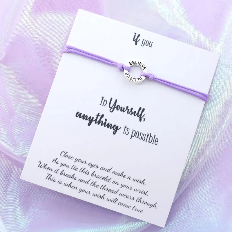 Верьте в себя Wish Bracelet Believe String Bracelet Серебряный верующий Шарм для женщин и мужчин дружба вдохновляющий подарок