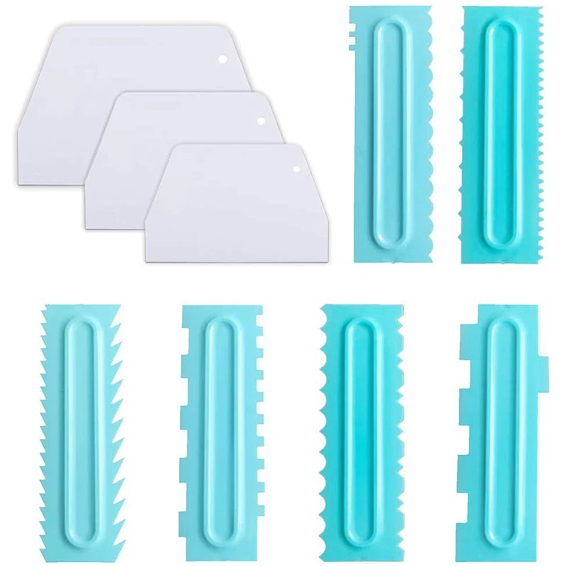 Cake Scraper Set Of 9 Combs And Icing Smoother Plastic Buttercream Decorating Kitchen Baking Tools |
