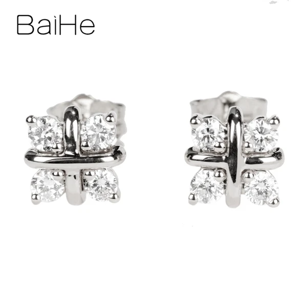 BAIHE Твердое 14 к желтое золото 0.40CT H/SI натуральные бриллианты для свадьбы, помолвки, модные ювелирные изделия, серьги-гвоздики с бриллиантами для отдыха
