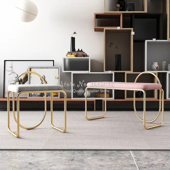 

Nordic Change Shoe Stool Iron Golden Bedroom Make Up Stool Dressing Stool Porch Sofa Stool Simple Living Room Rest Bench Sofa