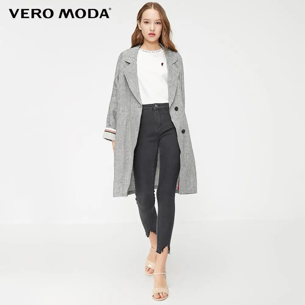 Vero Moda женский Винтажный стиль свободный крой плед лацкане Длинный блейзер | 319108531
