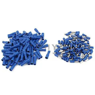 

100 Pair 22-16 AWG Wire Connector Male Female Bullet Crimp Terminals Blue