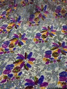 

embroiderd lace fabric Cyndi-58.6807 with sequins beautiful Nigerian sequins lace fabric for party dress