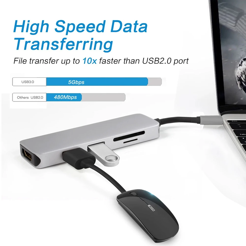 Горячая Распродажа: 5 в 1 Тип с разъемами типа C и USB-C HDMI USB3.0 USB C адаптер для MacBook samsung Galaxy S9/S8 huawei P20 Pro Тип C/USB/SD/TF концентратор карт