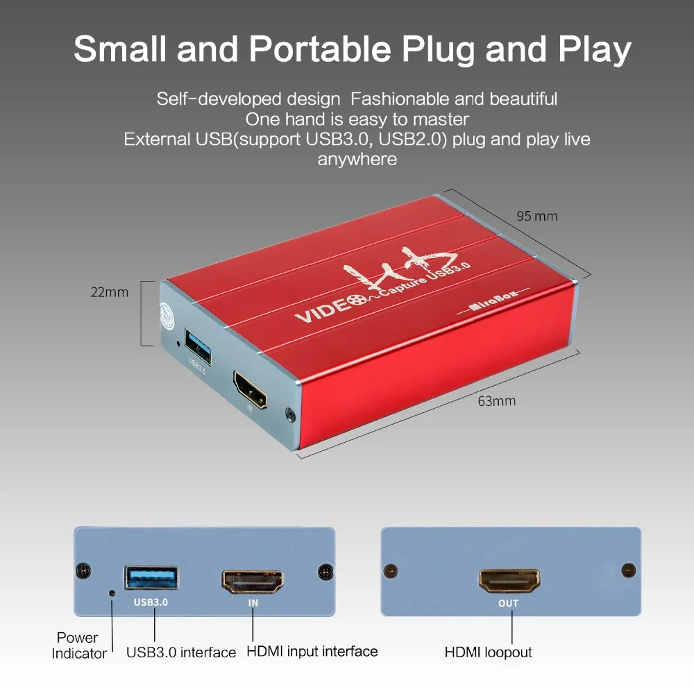 MiraBox карта захвата видеоигр с USB3.0, hdmi loopout Поддержка до 1080P60Hz для Mac Windows Linux системы превосходный низкий Lat