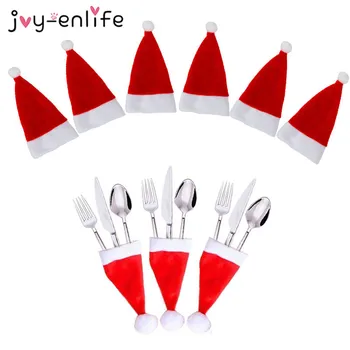 

10Pcs Christmas table Decoration Mini Caps Cutlery Holder Cover Pocket Knife Fork Spoon Holders Christmas Decoration for Home